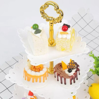 Đĩa Nhựa Trắng vuông 3 Tầng Đựng Bánh Kẹo, Hoa Quả Sang Trọng, Tinh tế