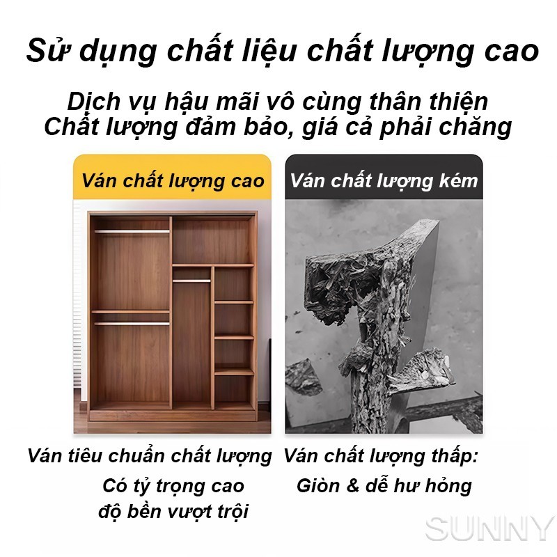 SUNNY Tủ quần áo tủ đựng đồ cỡ lớn bằng gỗ nhiều khoang để quần áo và chăn gối trong phòng ngủ