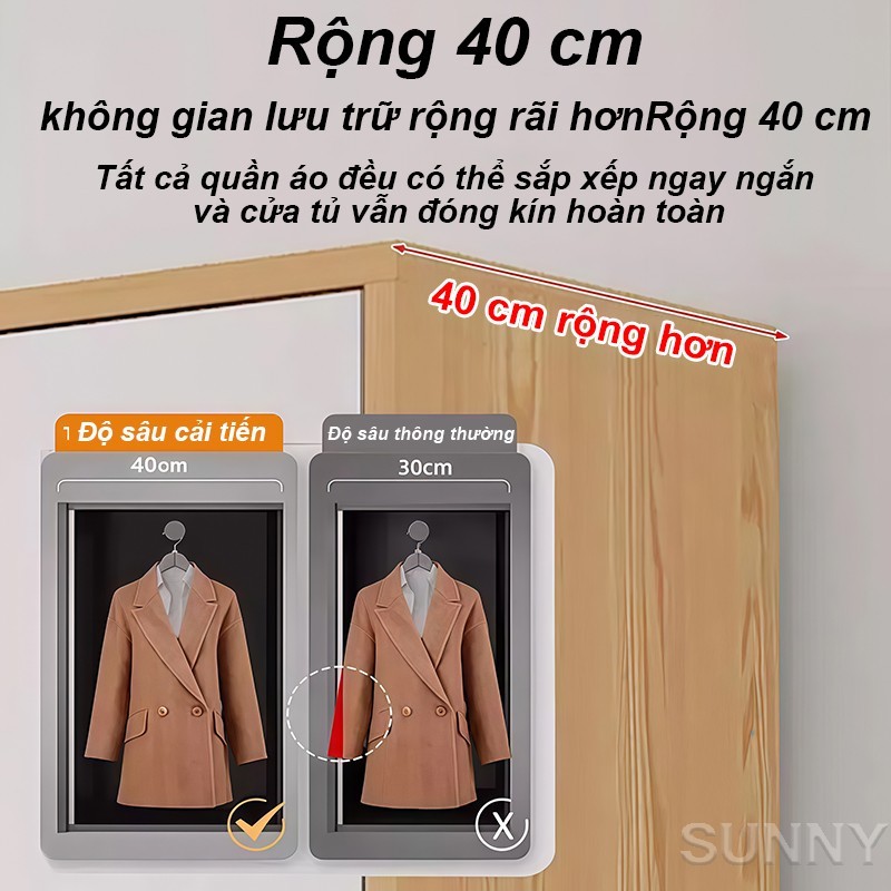 SUNNY Tủ quần áo tủ đựng đồ cỡ lớn bằng gỗ nhiều khoang để quần áo và chăn gối trong phòng ngủ