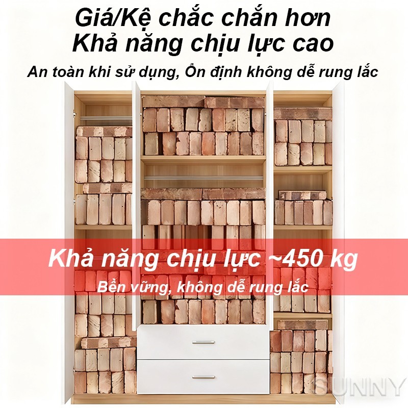 SUNNY Tủ quần áo tủ đựng đồ cỡ lớn bằng gỗ nhiều khoang để quần áo và chăn gối trong phòng ngủ