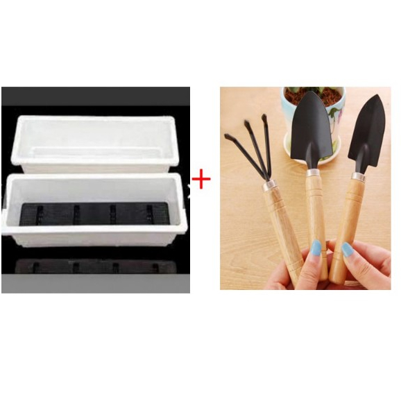 Combo 5 Chậu trồng rau, chậu nhựa hình chữ nhật trồng hoa,trồng rau,trồng cây cảnh thông minh ( tặng dụng cụ làm vườn)