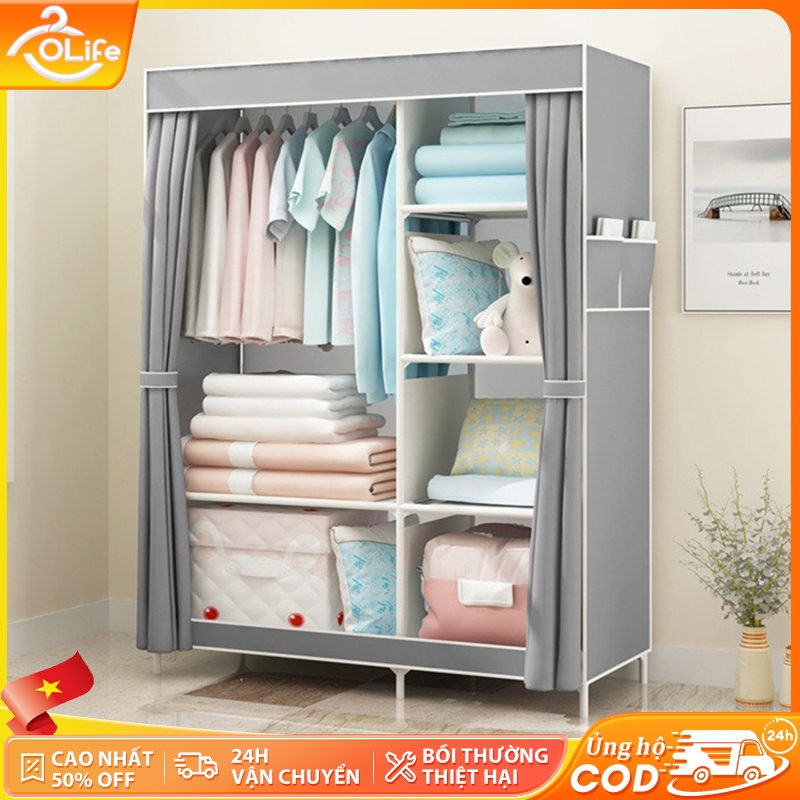 𝐎𝐥𝐢𝐟𝐞 Tủ Vải Khung Thép Titan Tủ Đựng Quần Áo Lắp Ráp Đa Năng Tủ Quần Áo Tiện Lợi