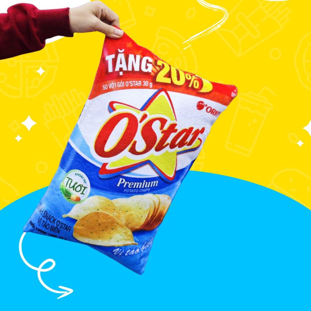 Gối Ôm Gấu Bông Hình Gói Bim Bim Đồ Ăn Vặt Vải Co Dãn Mềm Mại Làm Quà Tặng, Đồ Chơi Cho Bé