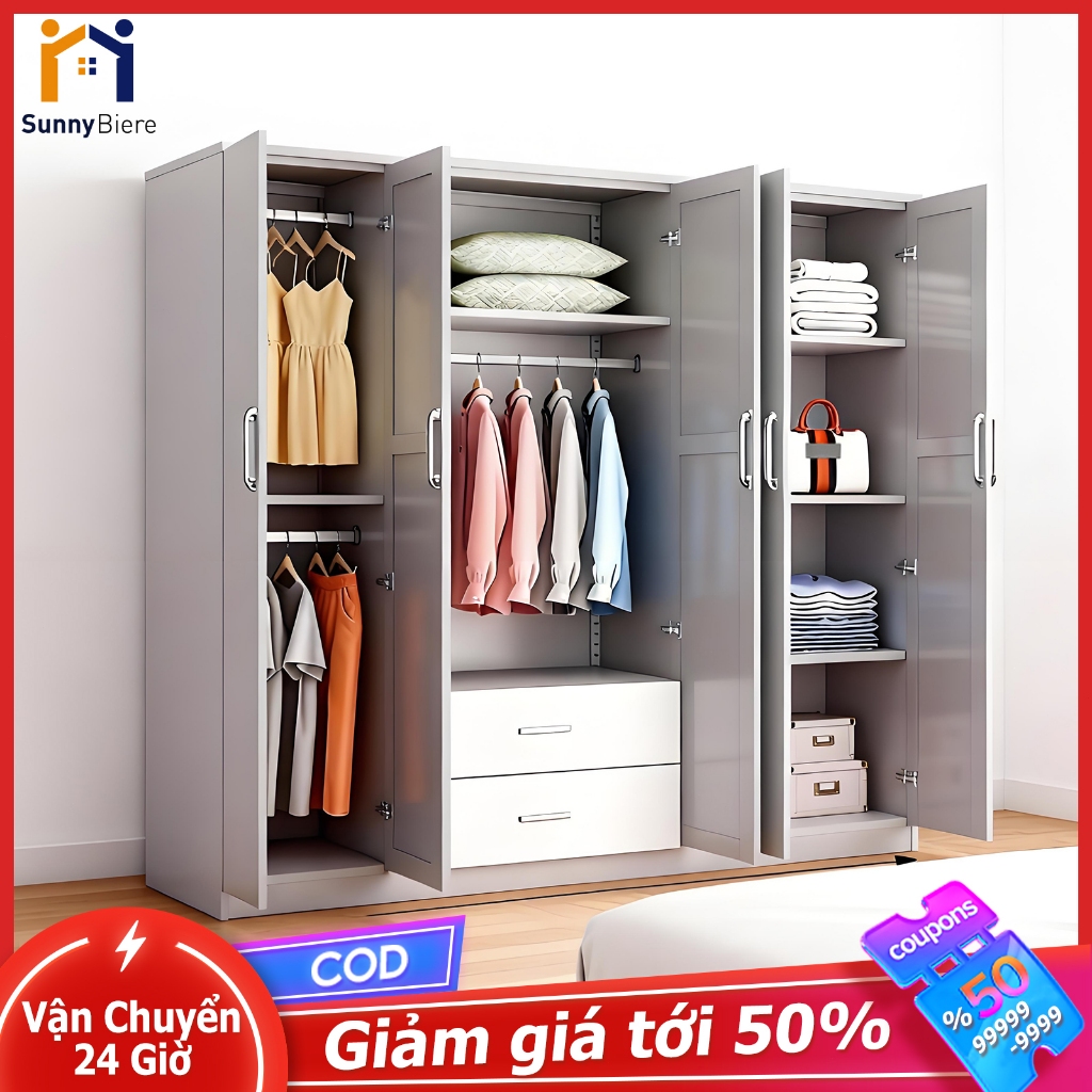 SUNNY Tủ quần áo lớn Tủ 4 cánh chứa đồ gia đình tiện lợi thiết kế sang trọng dùng lâu bền