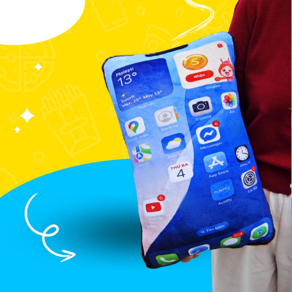 Gối Ôm Gấu Bông Hình AI phone 17 Pro Max Mềm Mại Làm Gấu Ôm Gối Đầu Ngủ Quà Tặng,Đồ Chơi Cho Bé,Trẻ Em Vui Nhộn