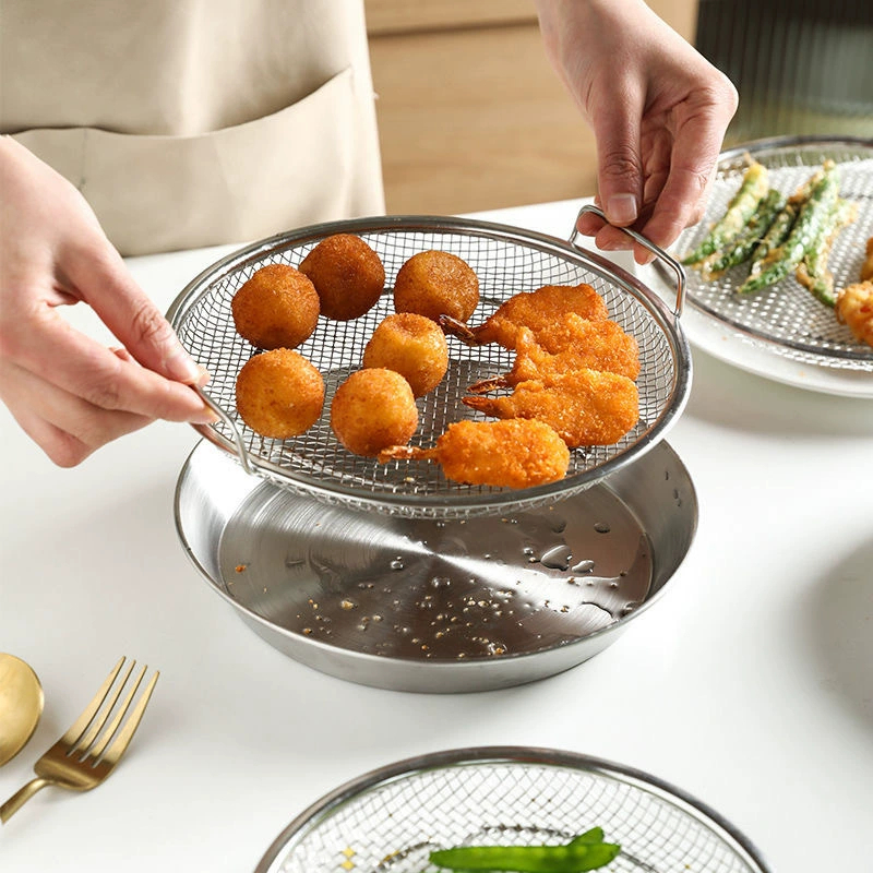 Set Khay Kèm Đĩa, Vỉ Lưới Lọc Dầu Chất Liệu INOX 304 Cao Cấp, ĐỰNG RÁO DẦU THỨC ĂN CHIÊN RÁN LỌC DẦU TIỆN DỤNG