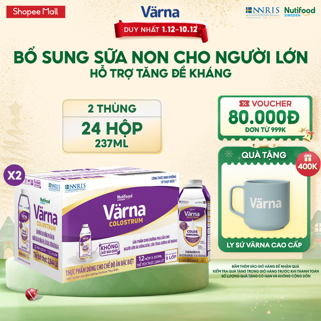 Combo 2 Thùng 12 Hộp Sữa Bột Pha Sẵn Varna Colostrum (24 Hộp GIấy) Bổ Sung Sữa Non Tăng Đề Kháng