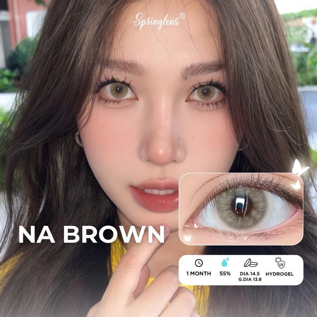 Kính áp tròng Na Brown (Navy) nâu ngà tây áp tròng không giãn Pang Brown 1 tháng | Spring Lens