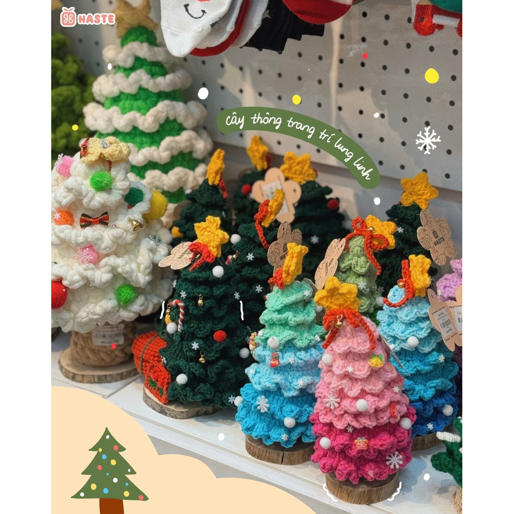 Cây Thông Len Handmade Đế Gỗ Nhiều Màu Sắc Quà Tặng Noel Giáng Sinh Dễ Thương Made by Haste
