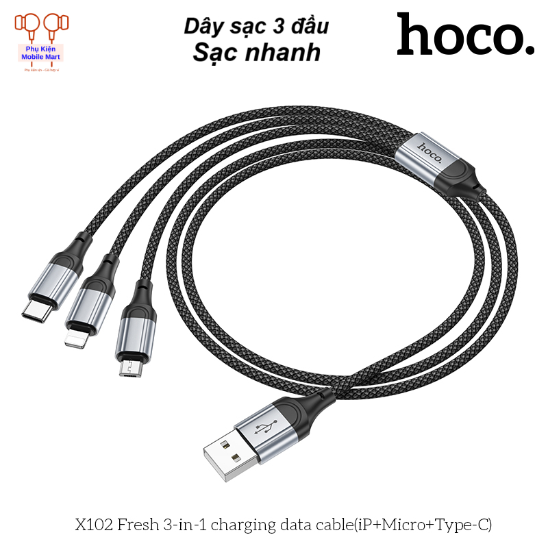 Dây Sạc 3 Đầu Sạc Nhanh – Đa Năng, Bền Bỉ – Sạc Ổn Định – Dây Sạc 3 trong 1 – Dây Sạc Type C