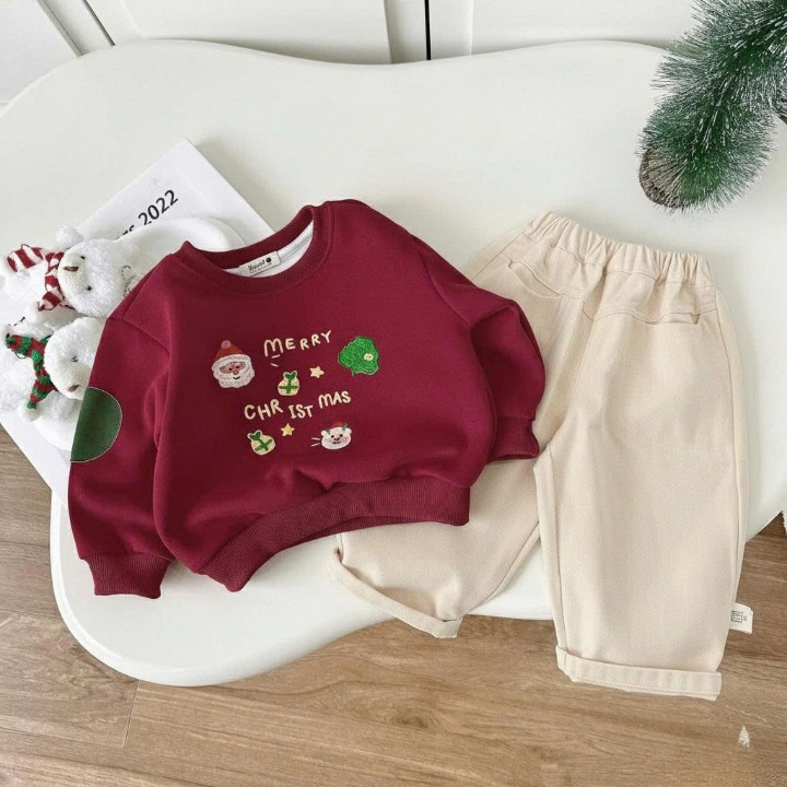 Sẵn Ship - Hỏa Tốc Set Quần Áo Noel họa tiết thêu quần kaki cho bé trai bé gái 8-18kg mặc đi học đi chơi chụp ảnh xinh