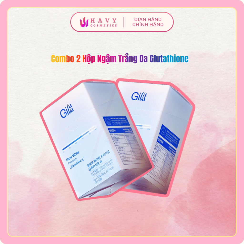 gilaa glow white premium glutathione c Combo 2 Hộp Thực phẩm bổ sung Gilaa Glow White Premium Glutathione C (3g  x60 gói) - Ngậm Dưới Lưỡi