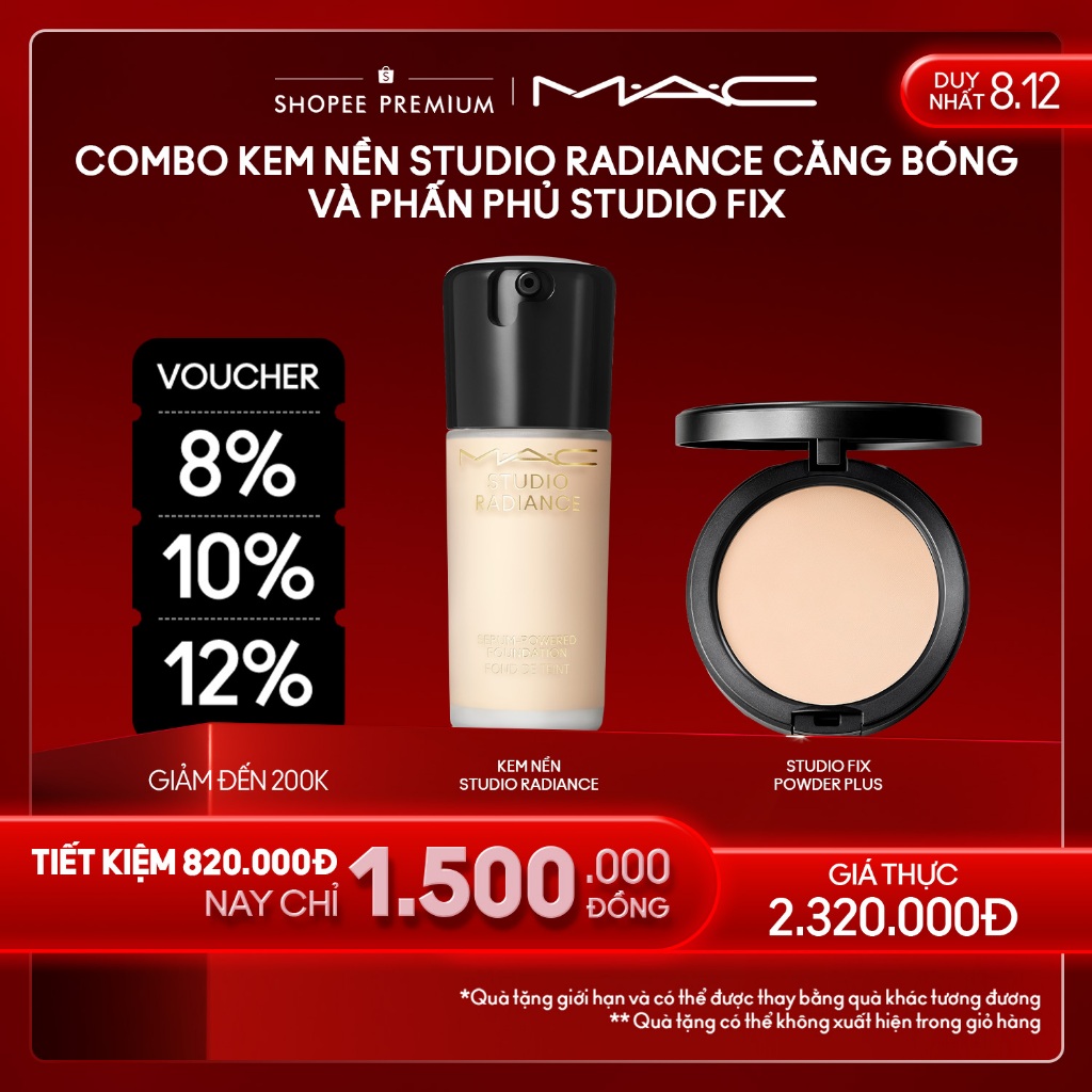 [ĐỘC QUYỀN 8.12] MAC - Bộ 2 món: Kem Nền Studio Radiance Serum 30ml,Phấn nền Studio Fix Powder
