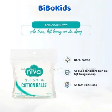 Gói 100 Bông Gòn Viên Tròn Y Tế NIVA Yc2 16mm, 100% Bông Thiên Nhiên, Nhét Tai Cho Phụ Nữ Sau Sinh