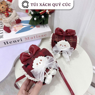 ( Mở Bán ) Túi Mini Dạ Đỏ Đeo Chéo Nữ Phối Vải Đỏ Kẻ Dễ Thương Phong Cách Hàn Quốc Hình Mây Nổi MN09