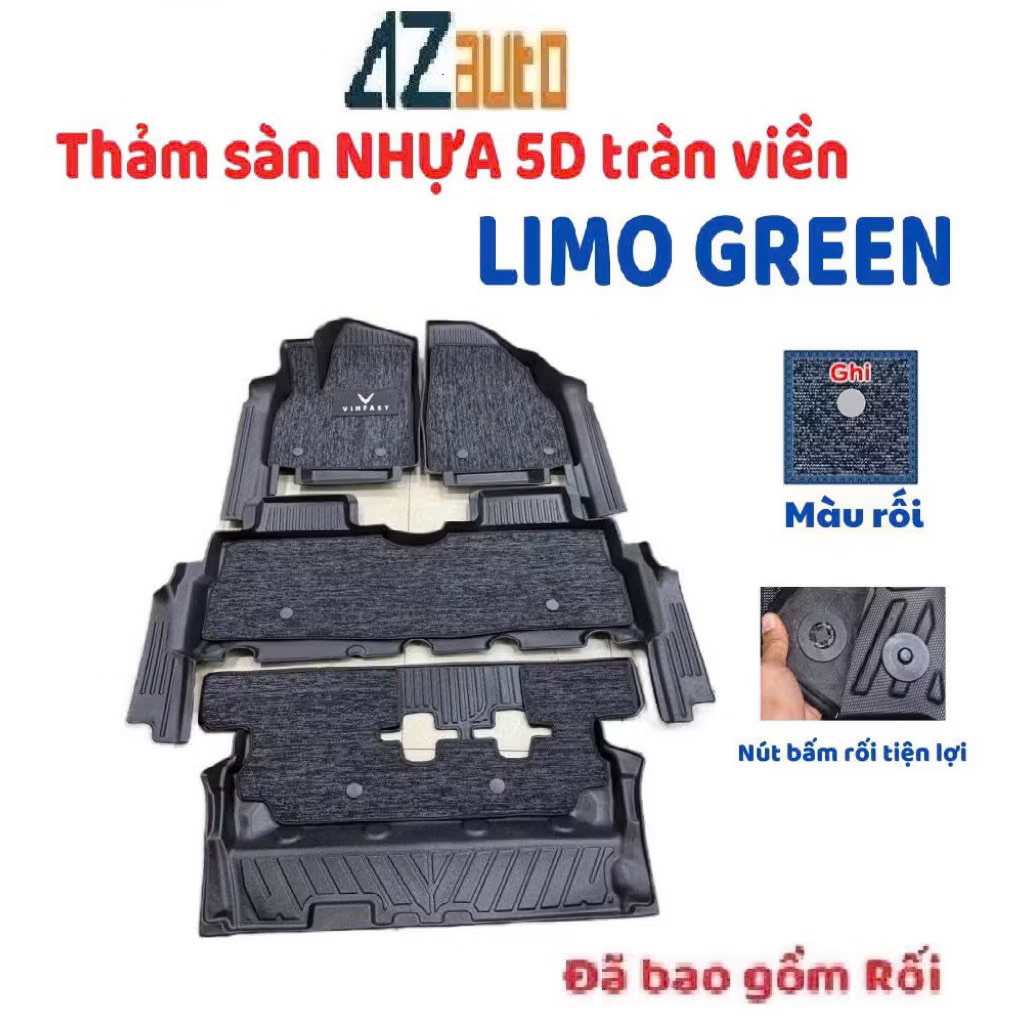 Thảm lót sàn nhựa TPE 5D tràn viền bậc kèm rối xe Vinfast Limo green hàng cao cấp