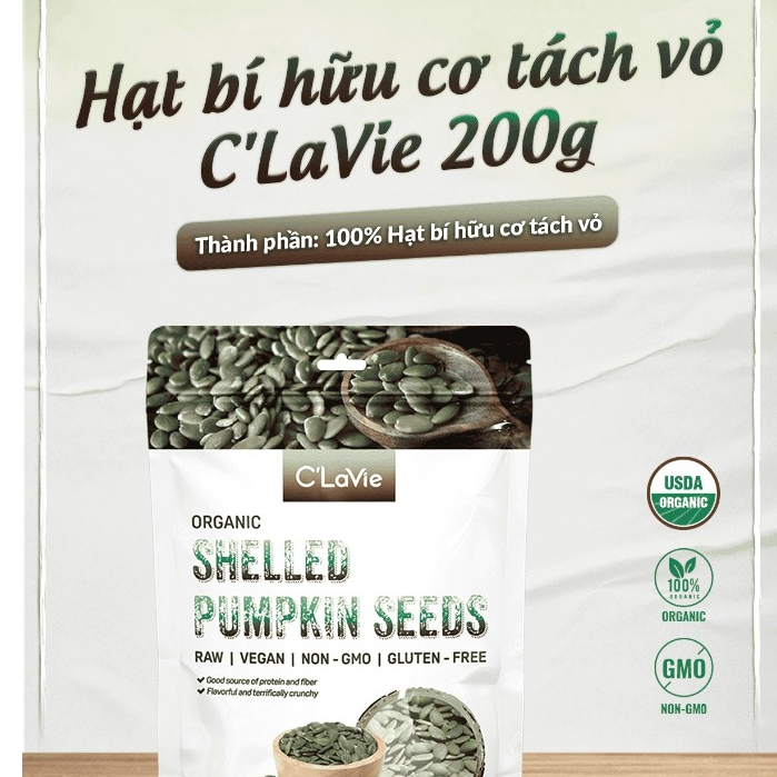 Hạt bí hữu cơ đã bóc vỏ Sottolestelle/ C'lavie/ Biobees Organic Pumpkin Seeds 200g