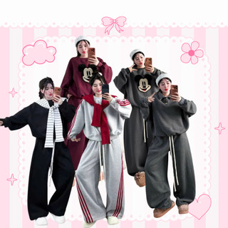 [BST Mùa Đông] Tổng Hợp Bộ Nỉ Nữ Form Rộng - Set Sweater Kèm Quần Suông - Mickey/Kẻ Sọc/Cổ Khăn Hot Trend 2025