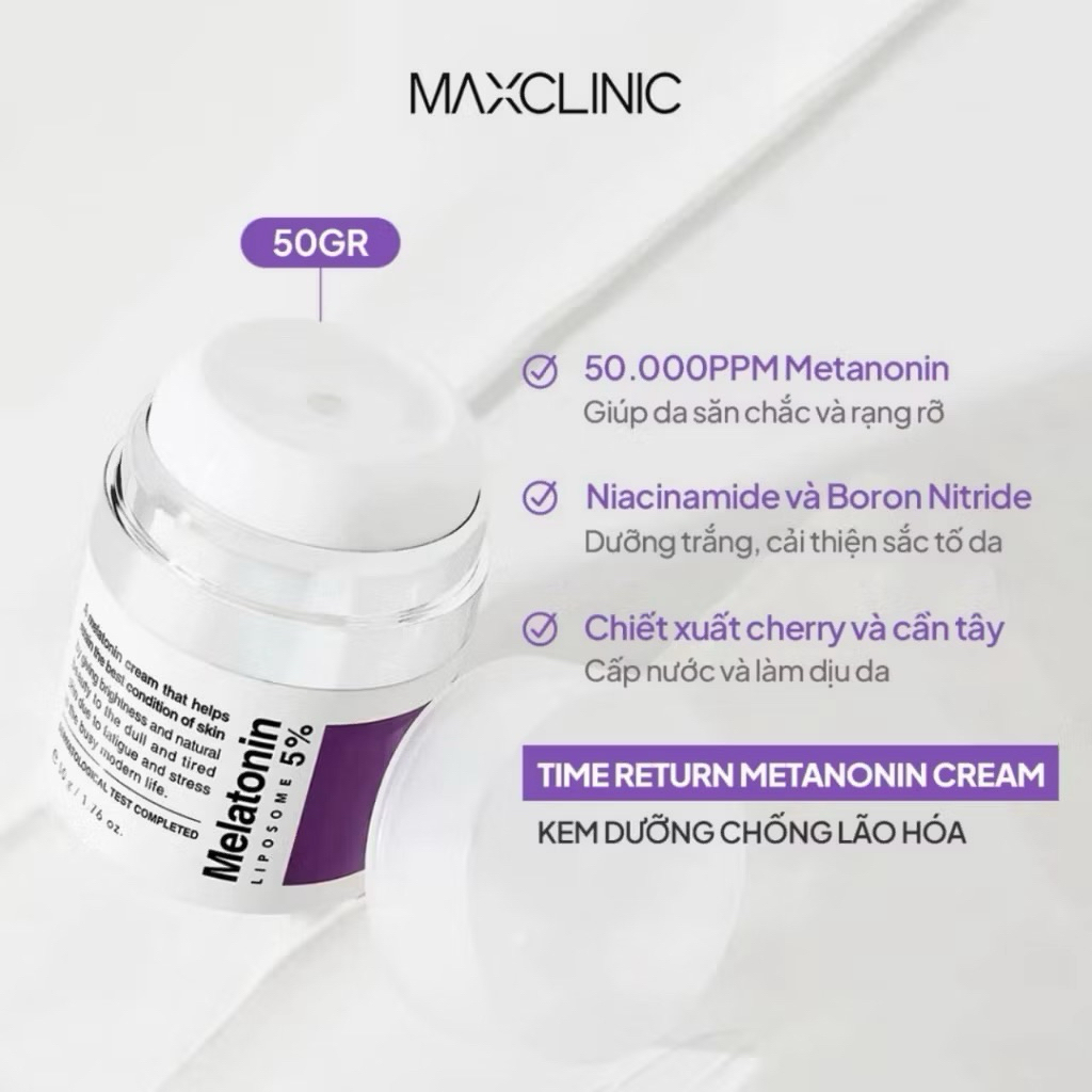 Kem dưỡng chống lão hóa MAXCLINIC Time Return Melatonin Cream mờ nám tànnhang hạn2028 HQ kem melatonin IS23
