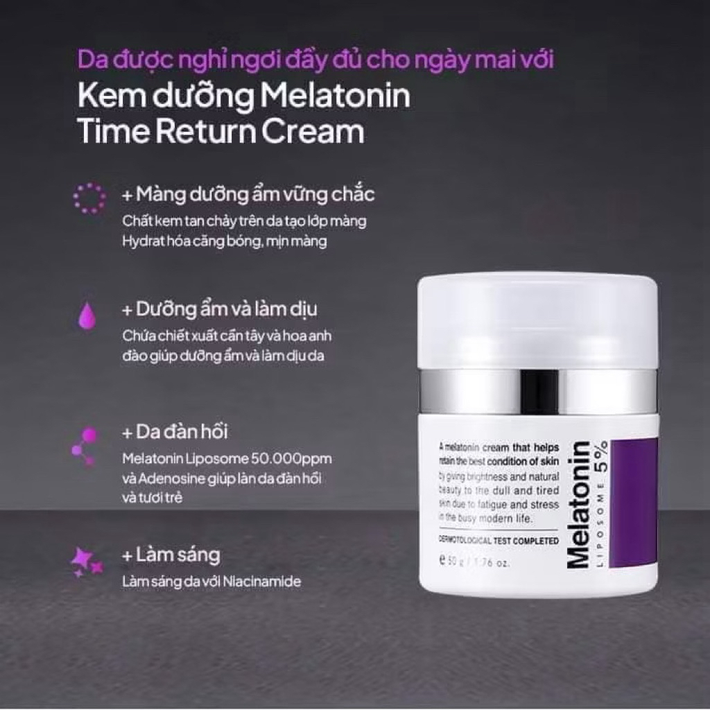 Kem dưỡng chống lão hóa MAXCLINIC Time Return Melatonin Cream mờ nám tànnhang hạn2028 HQ kem melatonin IS23