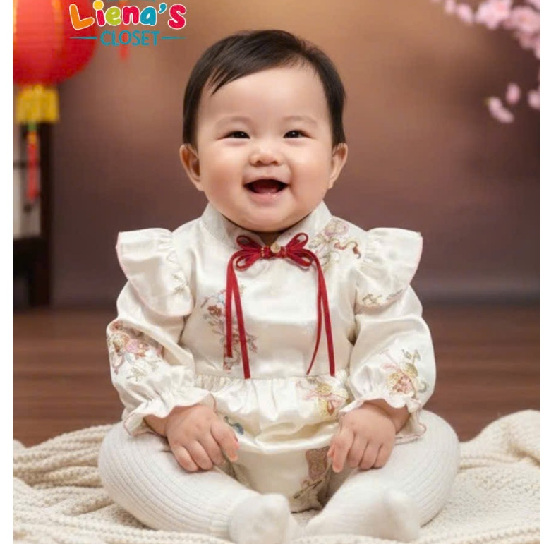 Bodysuit Bé Gái Chất Gấm Thêu Cao Cấp Liena's Closet Họa Tiết Xinh Xắn An Toàn Cho Da Bé Mặc Đi Chơi Noel Chơi Tết 2026