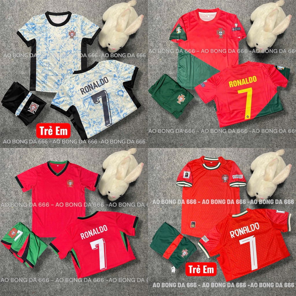 Áo Bóng Đá, Áo Đá Banh Trẻ Em CLB In Sẵn Ronaldo số 7  - Vải Mè Thái Cao Cấp - In Sẵn Cr7.