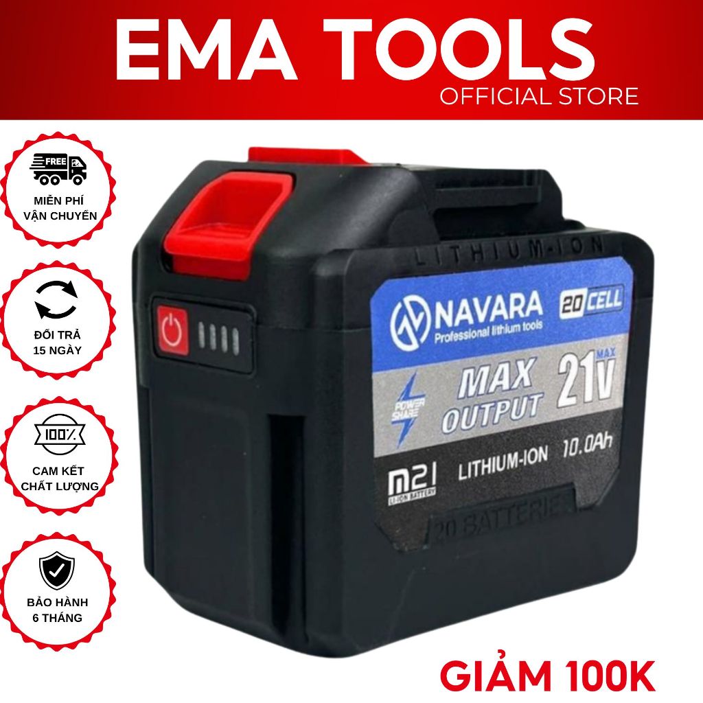 Pin 20 Cell Navara cho máy khoan chân pin phổ thông Makita M21 có đèn ...