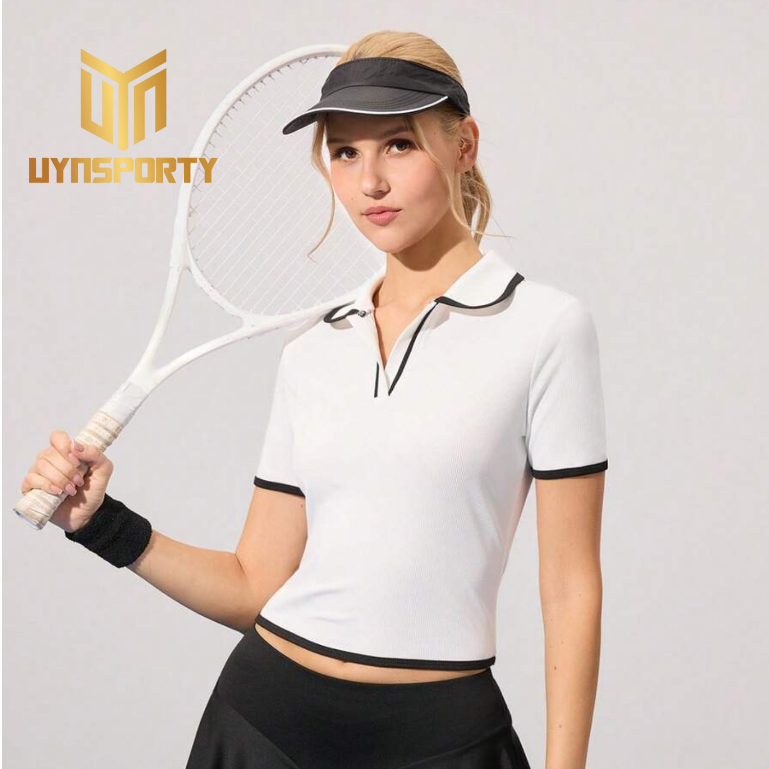Áo Pickleball Nữ UYNSPORTY Tay Ngắn Phối Màu Đen Trắng Dáng Ôm, Áo Thể Thao Nữ