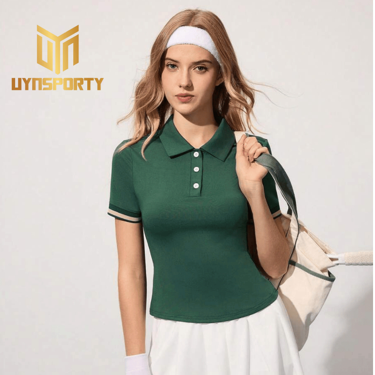 Áo Pickleball Nữ UYNSPORTY Tay Ngắn Phối Sọc – Ôm Dáng, Co Giãn Tốt – Pickleball, Tennis , Áo Thể Thao Nữ