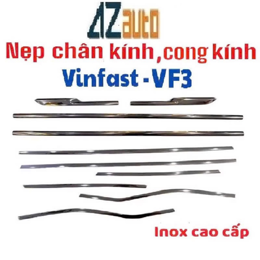 Nẹp chân kính và cong kính xe Vinfast VF3 inox 304 sáng bóng