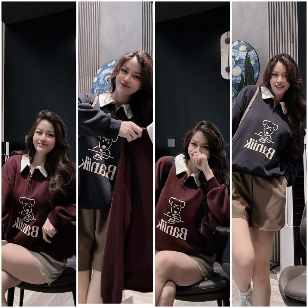 Áo nỉ nữ DONNA HCOM26789 form rộng in hình cún dễ thương, vintage dễ phối đồ