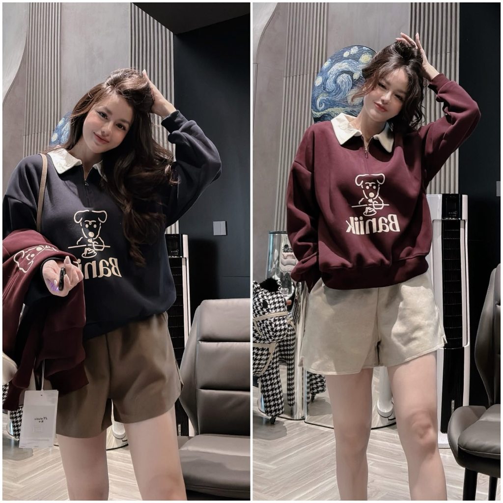Áo nỉ nữ DONNA HCOM26789 form rộng in hình cún dễ thương, vintage dễ phối đồ