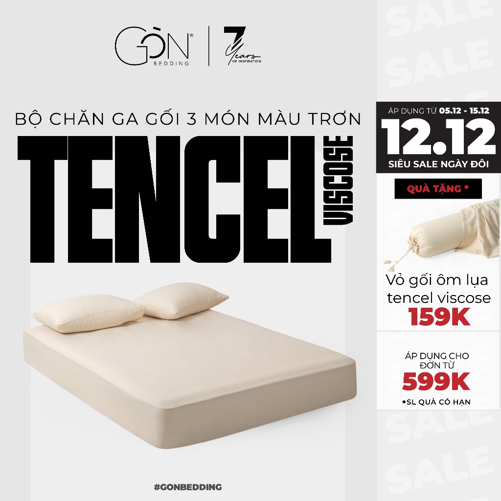 Bộ Ga Gối 3 Món Gòn Bedding Lụa Tencel Viscose Cao Cấp Màu Trơn 1m6x2m | 1m8x2m