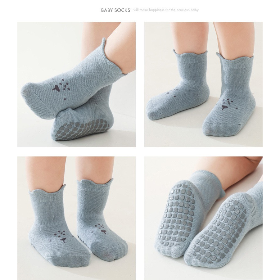 Tất kidsock in hình chú chuột cute nhiều màu cao cổ chống trơn trượt cho bé saubabi