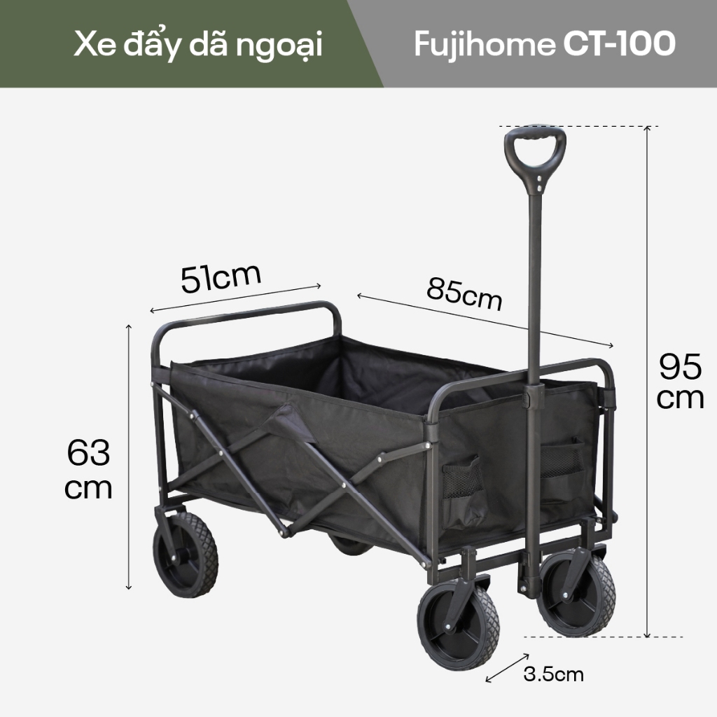 Xe kéo gấp gọn tải trọng 100Kg Nhập khẩu FUJIHOME CT-100, Xe kéo hàng 4 bánh nhẹ nhàng đựng đồ đa năng