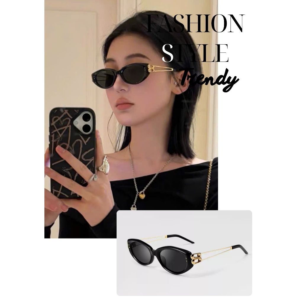 Kính mát gọng mắt mèo MKTRENDY mắt kính râm nam nữ gọng kim loại cao cấp chống tia UV phong cách Hàn Quốc T33