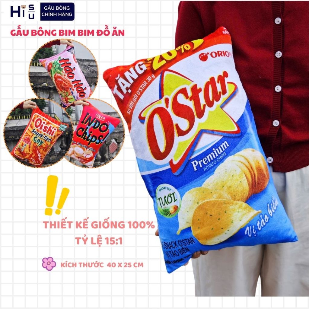 Gối Ôm Gấu Bông Hình Gói Bim Bim Đồ Ăn Vặt Vải Co Dãn Mềm Mại Làm Quà Tặng, Đồ Chơi Cho Bé