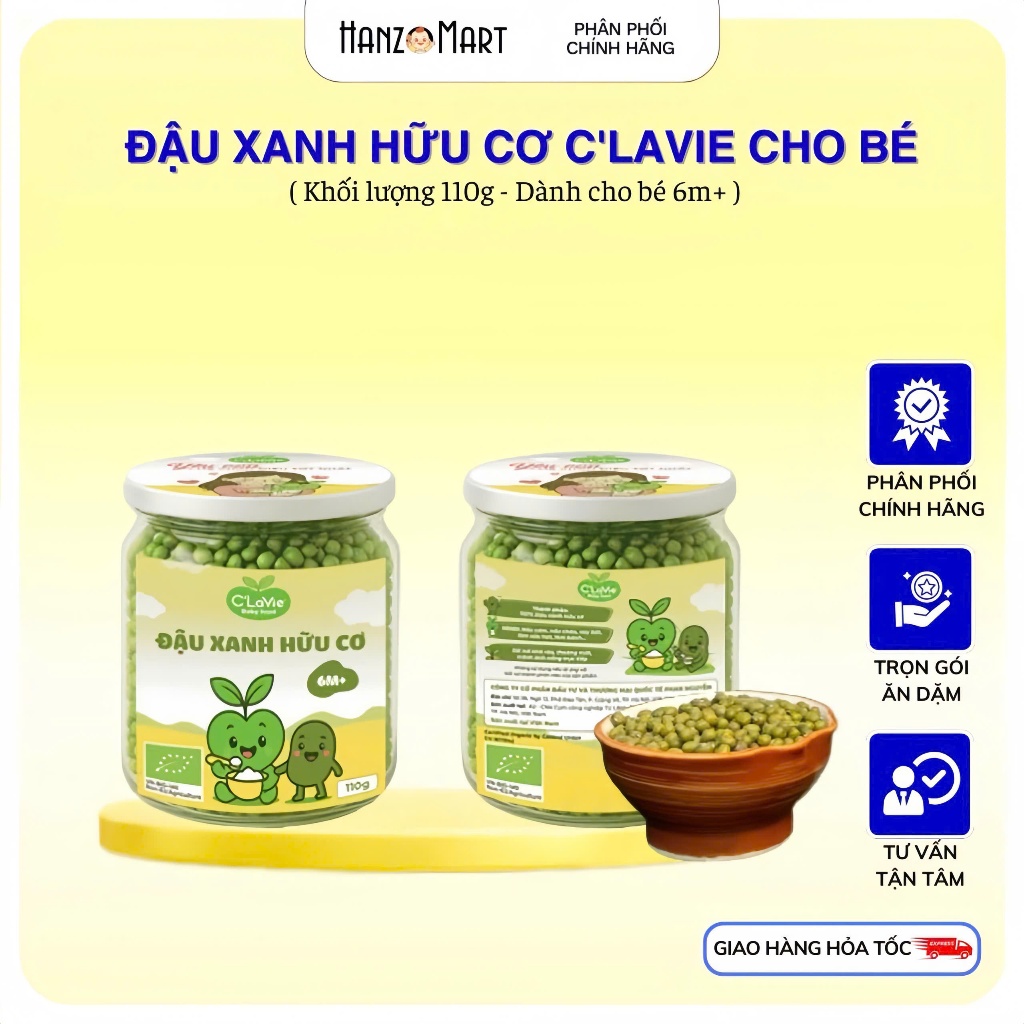 Đậu xanh hữu cơ C'LaVie 110g làm sữa hạt, nấu cháo, chè, súp cho bé - hanzo2009