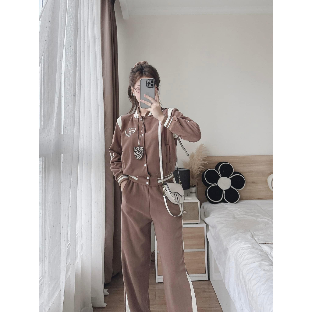 Set đồ nữ, đồ bộ nữ DONNA HCOM3682 áo khoác bomber mix quần suông phối 2 màu dáng thể thao