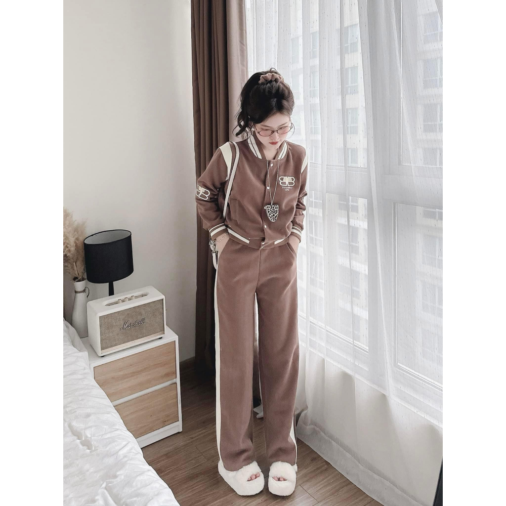 Set đồ nữ, đồ bộ nữ DONNA HCOM3682 áo khoác bomber mix quần suông phối 2 màu dáng thể thao