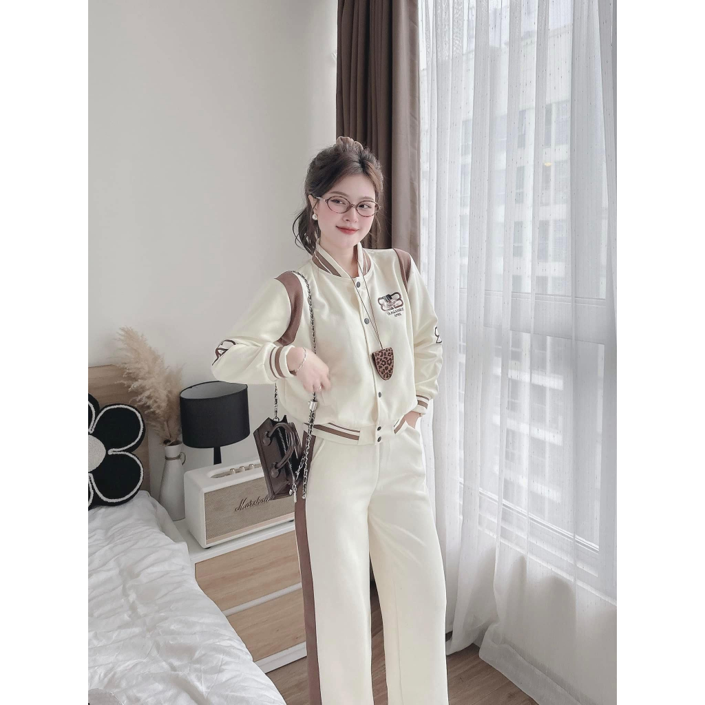 Set đồ nữ, đồ bộ nữ DONNA HCOM3682 áo khoác bomber mix quần suông phối 2 màu dáng thể thao