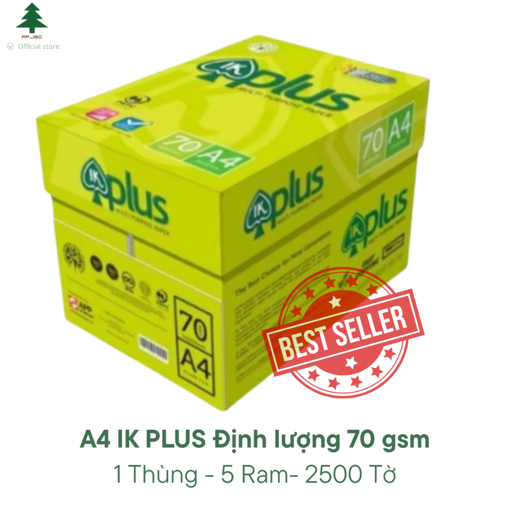 [ VAT ] THÙNG giấy in, giấy photo IK plus A4 ĐL 70g/m2 dày dặn (5 ram/thùng - 2500 tờ) [Giấy in tốt giá rẻ]