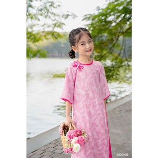 Sét áo dài mẹ và bé sắc hồng đỏ đính nơ, áo dài cách tân cho bé gái size 10-30kg