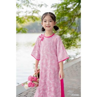Sét áo dài mẹ và bé sắc hồng đỏ đính nơ, áo dài cách tân cho bé gái size 10-30kg