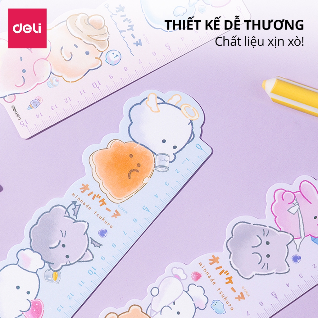 Thước Kẻ Họa Tiết Obakenu 15cm Dễ Thương Deli - Thước Nhựa PP Dẻo Cao Cấp Tỷ Lệ Đo Chính Xác Dụng Cụ Học Tập Học Sinh