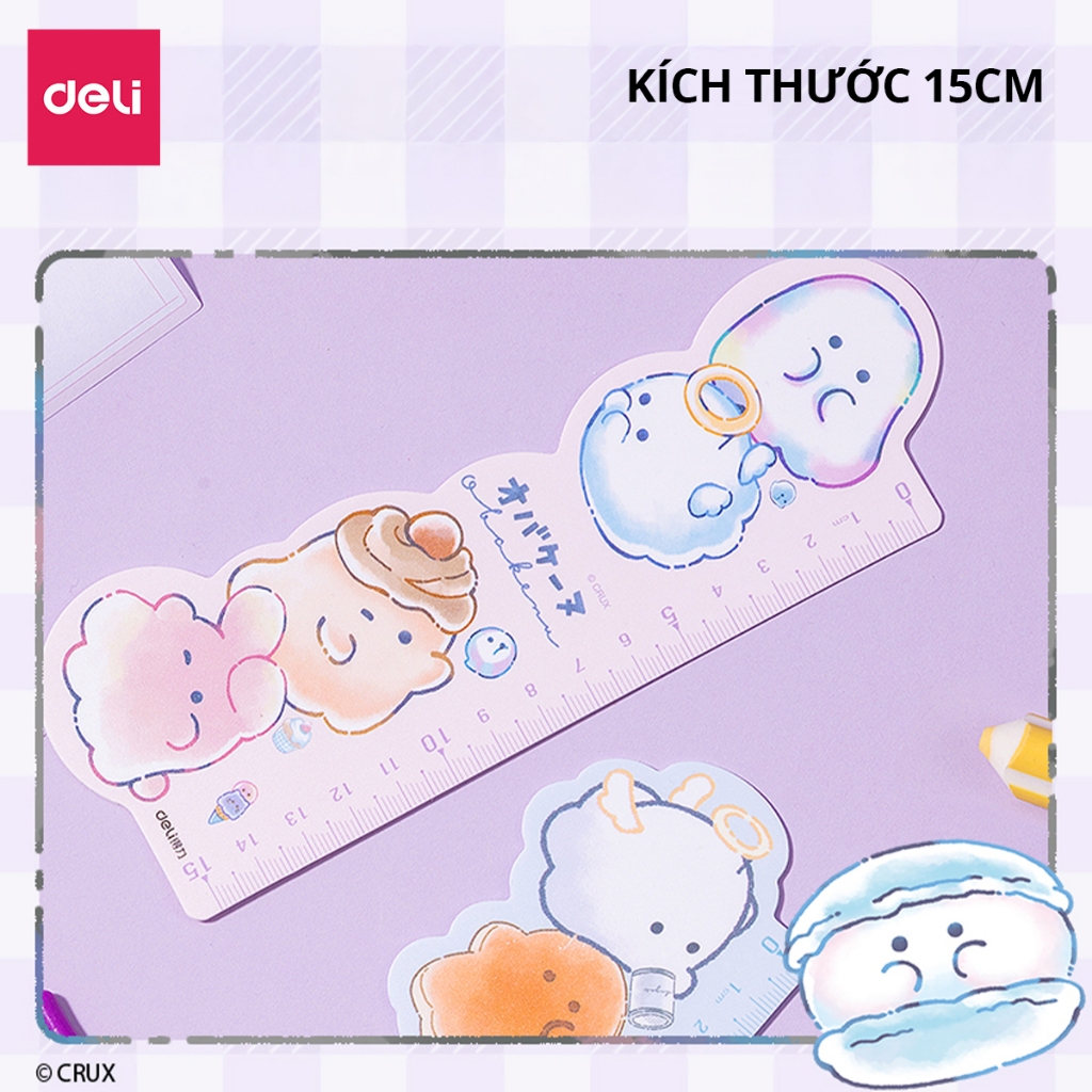 Thước Kẻ Họa Tiết Obakenu 15cm Dễ Thương Deli - Thước Nhựa PP Dẻo Cao Cấp Tỷ Lệ Đo Chính Xác Dụng Cụ Học Tập Học Sinh