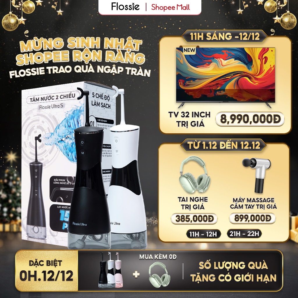 [GIÁ 761K TẠI TẠP HÓA WOO] Tăm nước 2 chiều Flossie Ultra vòi phun 2 chiều đầu xoay 360 độ phù hợp người niềng răng