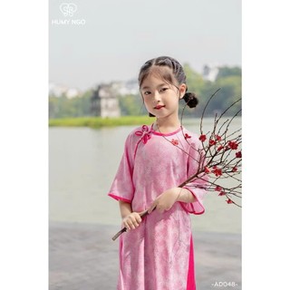 Sét áo dài mẹ và bé sắc hồng đỏ đính nơ, áo dài cách tân cho bé gái size 10-30kg