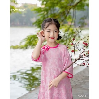 Sét áo dài mẹ và bé sắc hồng đỏ đính nơ, áo dài cách tân cho bé gái size 10-30kg