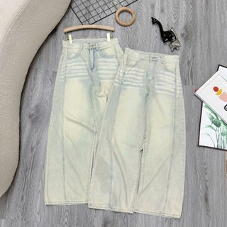Quần Jean Bigsize Nữ Quần Ống Rộng May Đường Viền Ống Màu Xanh Dơ Nhạt Vải Denim Q572